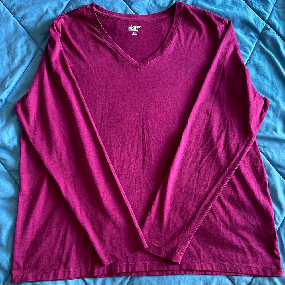 Lands End long sleeve women cotton shirt fusion/pink family new without tags